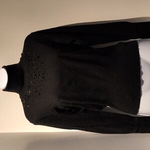 Nine&Co women's turtleneck pullover sweater top medium black beads long sleeve